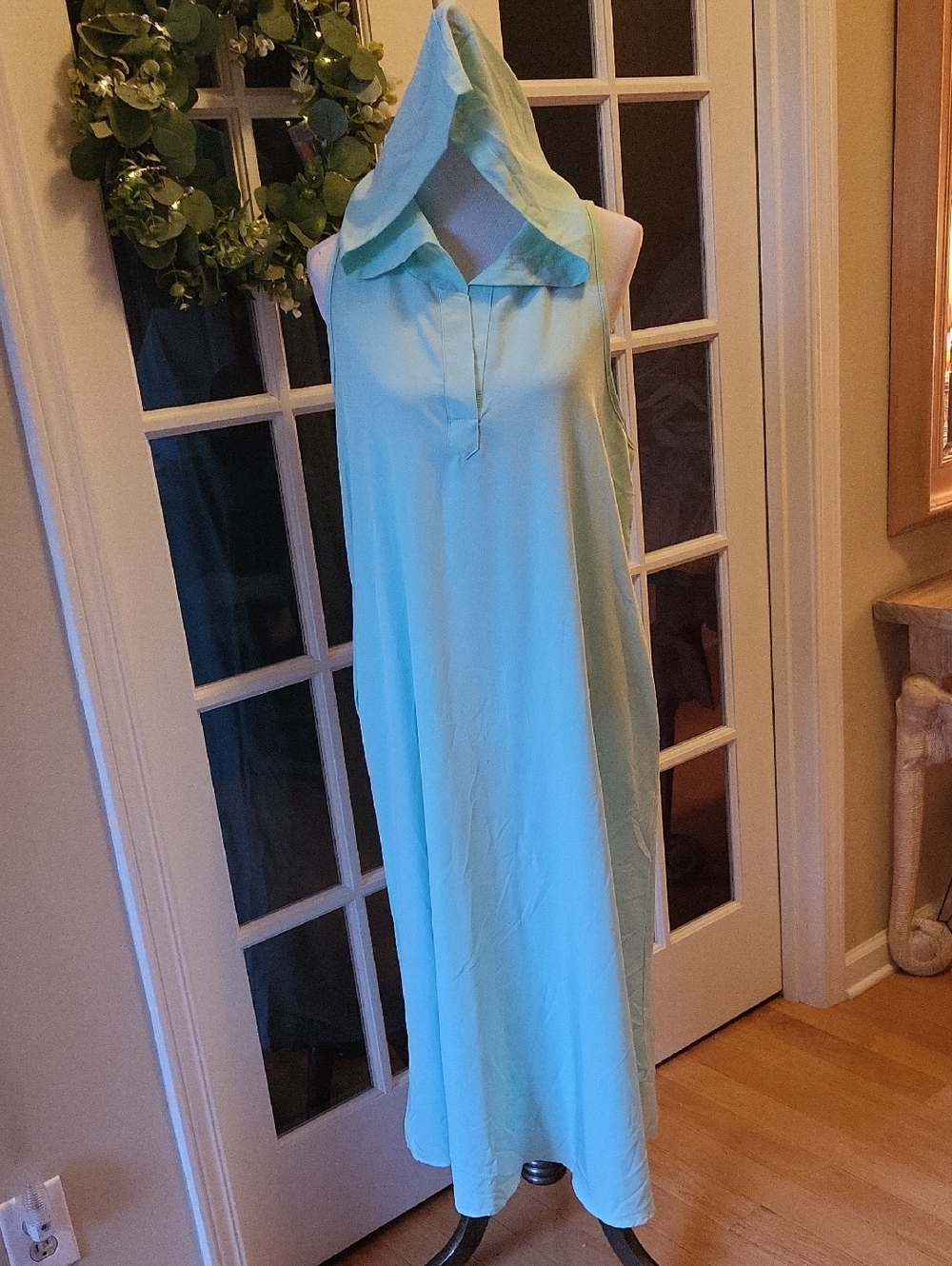 Source Unknown Mint Green Sleeveless Hooded Maxi Dress With Pleated Racer Back